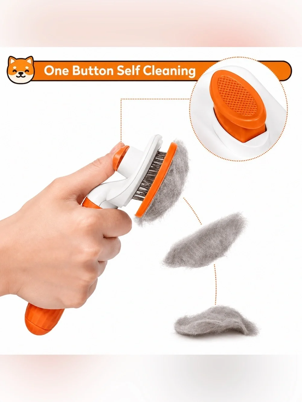 Self Cleaning Pet Grooming Slicker Brush Dog Cat Hair Remover Orange New Unused